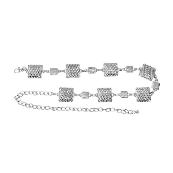 Tigerstars Silver Textured Metal Square Link Chain Waist Belt - Picture 2 of 3